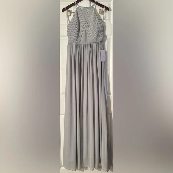 NWT BHLDN Anthropologie 12 Madrie Maxi Dress Fog Grey Bridesmaid Halter  Chiffon